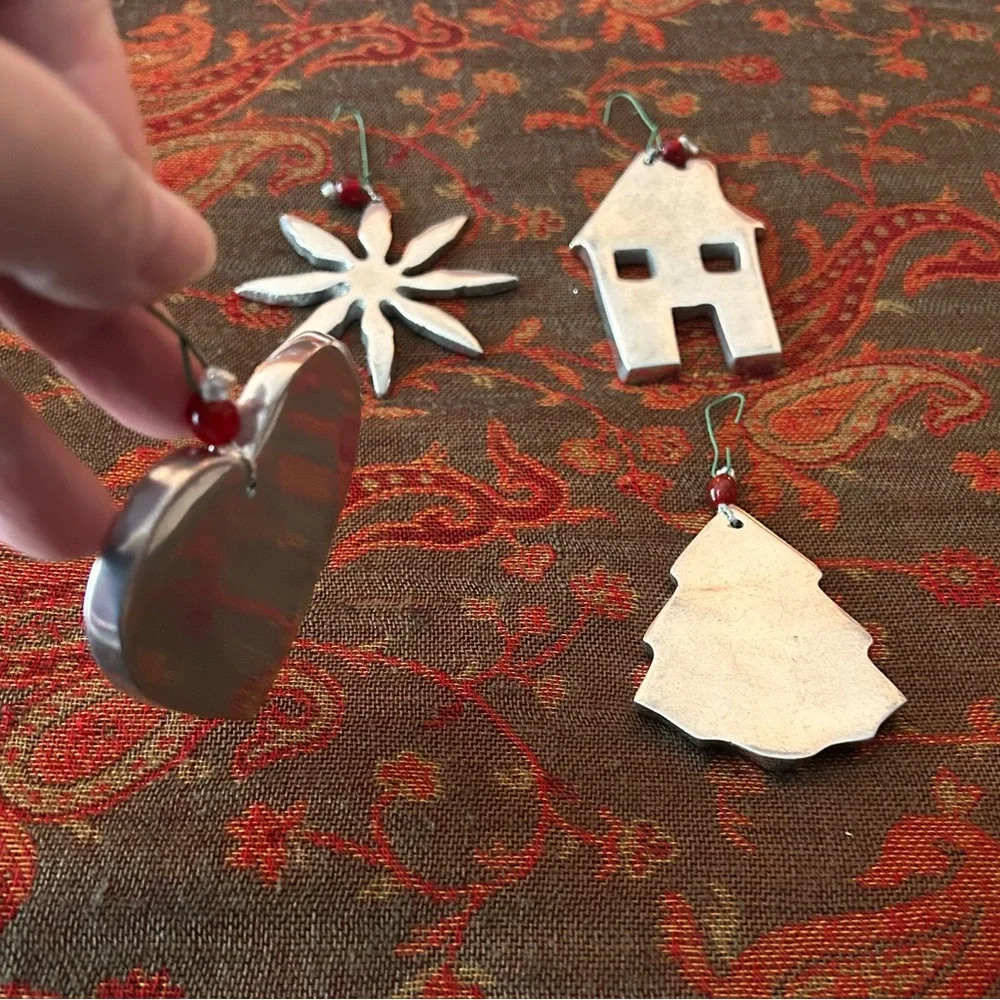 Crate&Barrel Vintage Christmas Silver Metal Ornaments Bundle